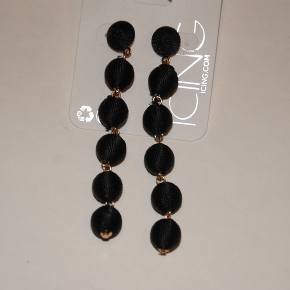 NEW Black 3" Thread Wrapped Ball Drop Earrings NWT - Picture 5 of 8